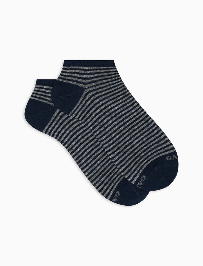 Calze fantasmini uomo cotone leggero oltremare/pietra righe windsor - Gallo 1927 - Official Online Shop