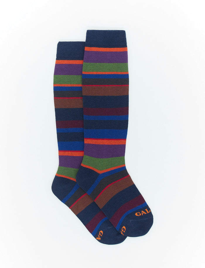 Calze lunghe bambino cotone blu royal righe multicolor - Gallo 1927 - Official Online Shop