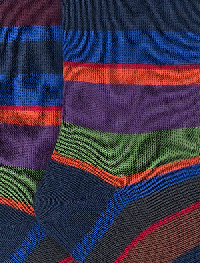 Calze lunghe bambino cotone blu royal righe multicolor - Gallo 1927 - Official Online Shop