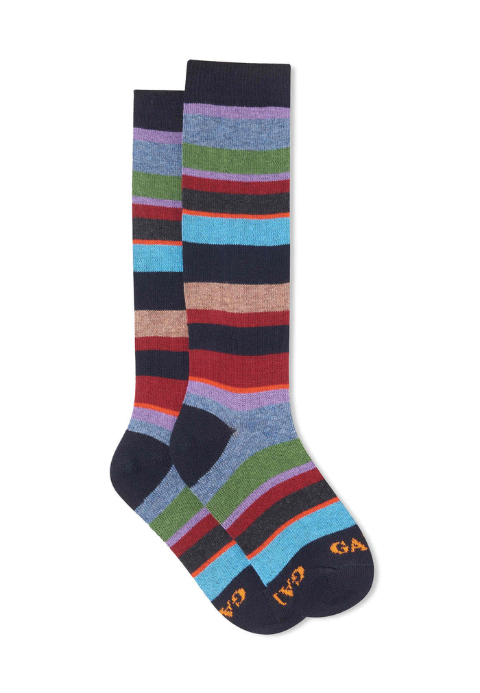 Calze lunghe bambino cotone blu/iris righe multicolor - Gallo 1927 - Official Online Shop