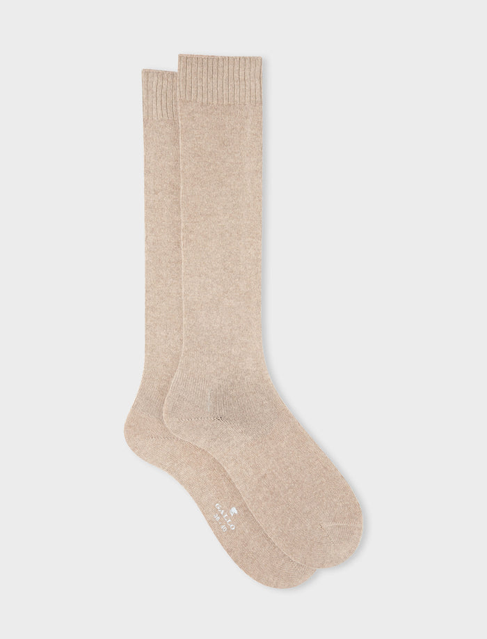 Calze lunghe donna cashmere beige tinta unita - Gallo 1927 - Official Online Shop