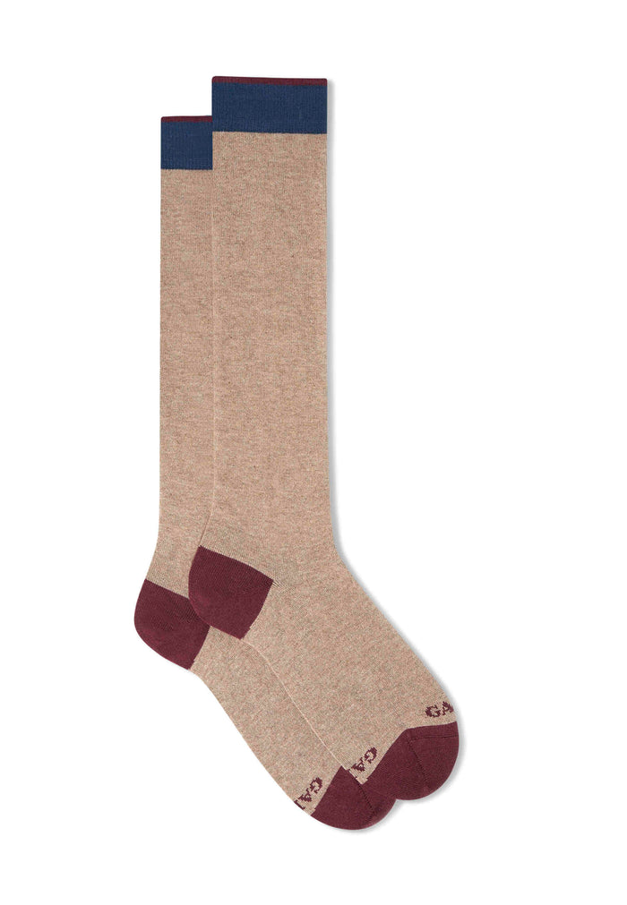 Calze lunghe donna cotone e cashmere beige tinta unita e contrasti - Gallo 1927 - Official Online Shop