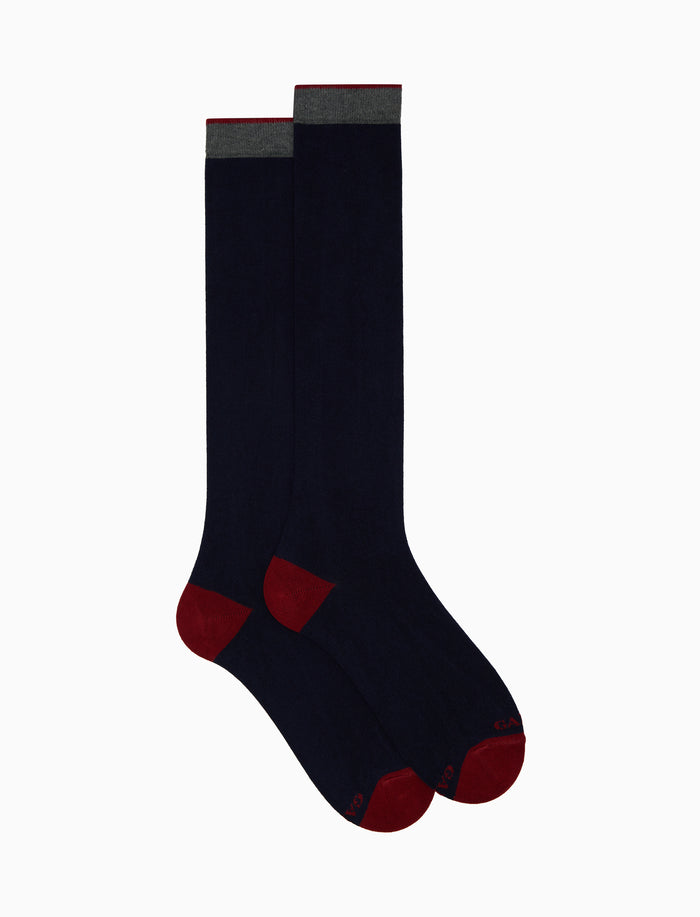 Calze lunghe donna cotone e cashmere blu tinta unita e contrasti - Gallo 1927 - Official Online Shop