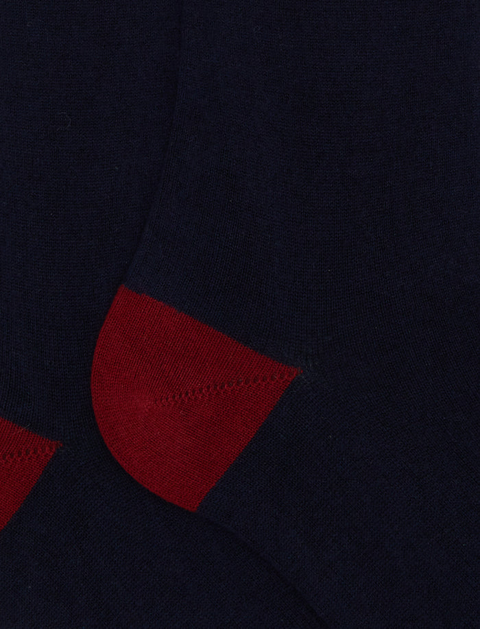 Calze lunghe donna cotone e cashmere blu tinta unita e contrasti - Gallo 1927 - Official Online Shop