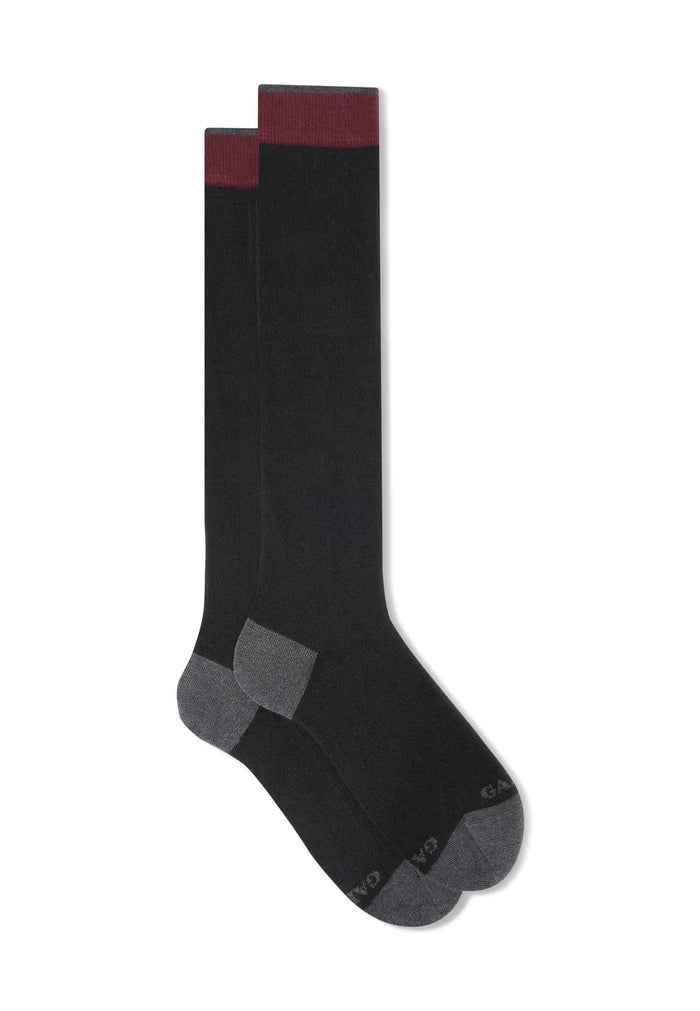 Calze lunghe donna cotone e cashmere nero tinta unita e contrasti - Gallo 1927 - Official Online Shop