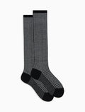 Calze lunghe donna cotone fantasia twin rib nero - Gallo 1927 - Official Online Shop