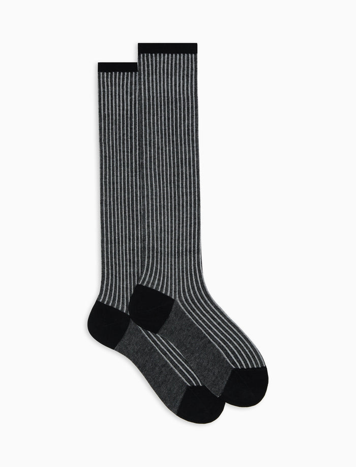Calze lunghe donna cotone fantasia twin rib nero - Gallo 1927 - Official Online Shop