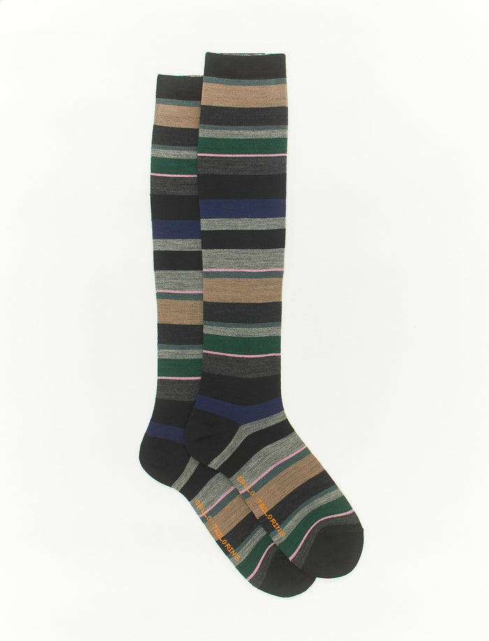 Calze lunghe donna lana nero righe multicolor - Gallo 1927 - Official Online Shop
