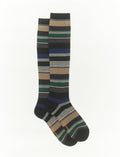 Calze lunghe donna lana nero righe multicolor - Gallo 1927 - Official Online Shop