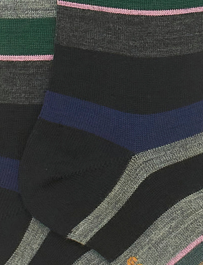 Calze lunghe donna lana nero righe multicolor - Gallo 1927 - Official Online Shop