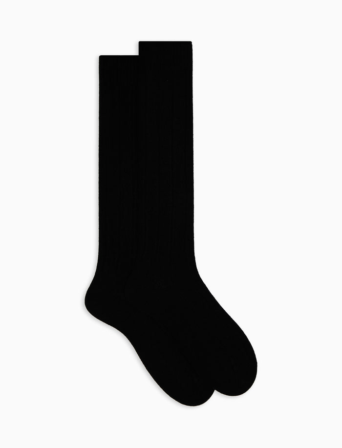 Calze lunghe uomo cashmere costa nero tinta unita - Gallo 1927 - Official Online Shop