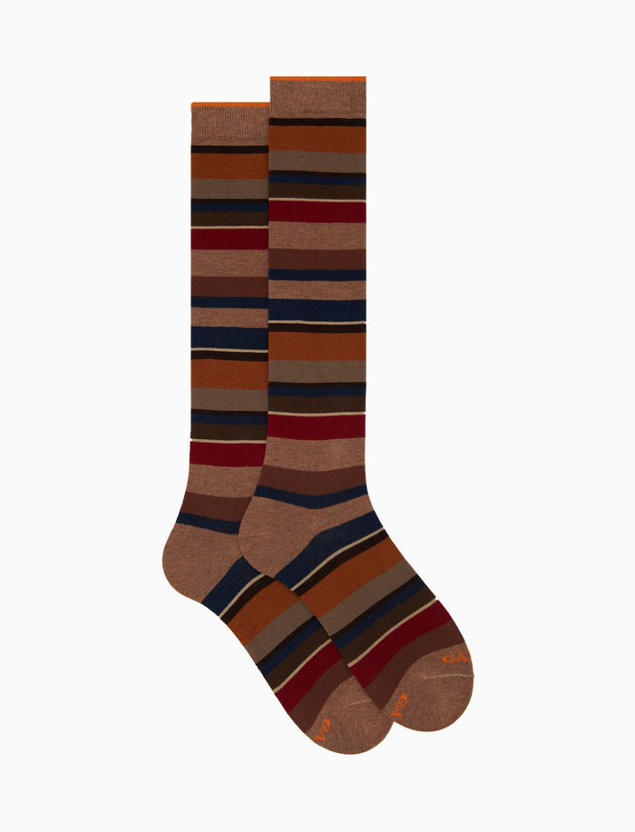 Calze lunghe uomo cotone beige righe multicolor - Gallo 1927 - Official Online Shop