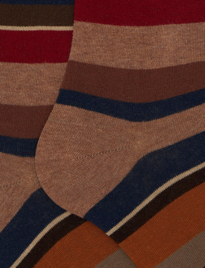 Calze lunghe uomo cotone beige righe multicolor - Gallo 1927 - Official Online Shop