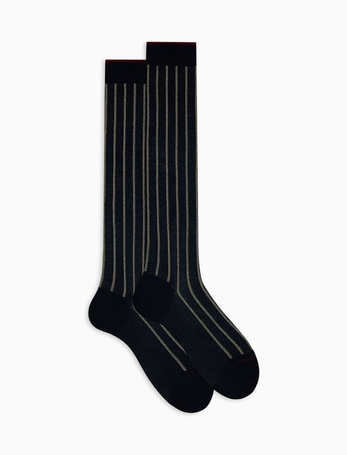 Calze lunghe uomo cotone blu fantasia twin rib - Gallo 1927 - Official Online Shop