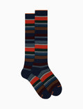 Calze lunghe uomo cotone blu righe multicolor - Gallo 1927 - Official Online Shop