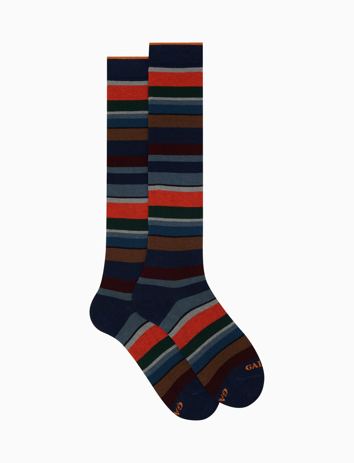 Calze lunghe uomo cotone blu righe multicolor - Gallo 1927 - Official Online Shop