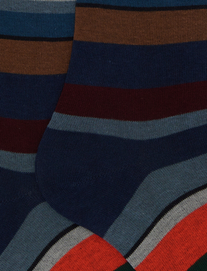 Calze lunghe uomo cotone blu righe multicolor - Gallo 1927 - Official Online Shop