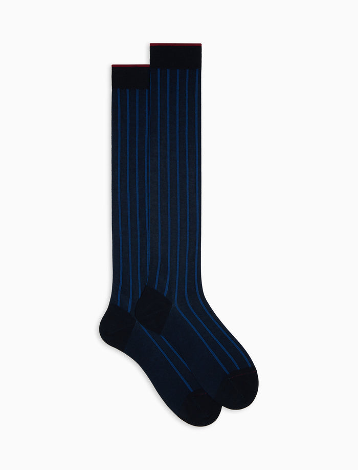 Calze lunghe uomo cotone blu/cosmo twin rib spaziata - Gallo 1927 - Official Online Shop