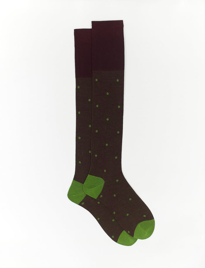 Calze lunghe uomo cotone bordò fantasia pois su cangiante - Gallo 1927 - Official Online Shop