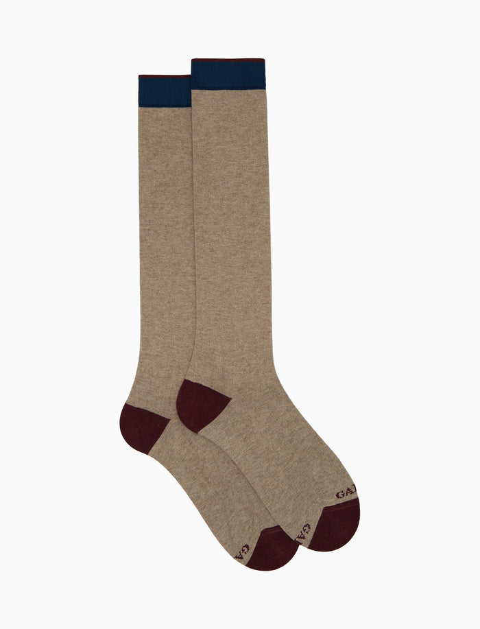 Calze lunghe uomo cotone e cashmere beige tinta unita e contrasti - Gallo 1927 - Official Online Shop