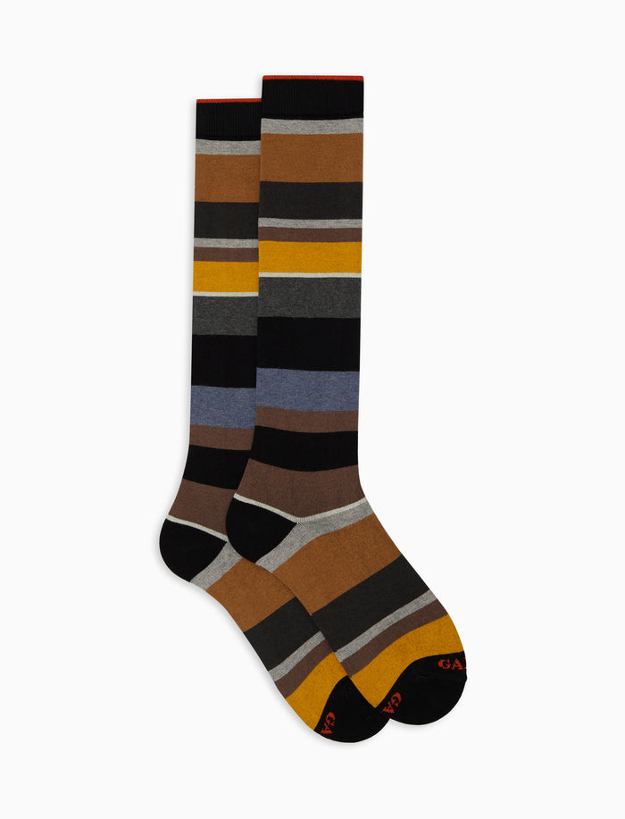 Calze lunghe uomo cotone e cashmere blu righe multicolor macro - Gallo 1927 - Official Online Shop