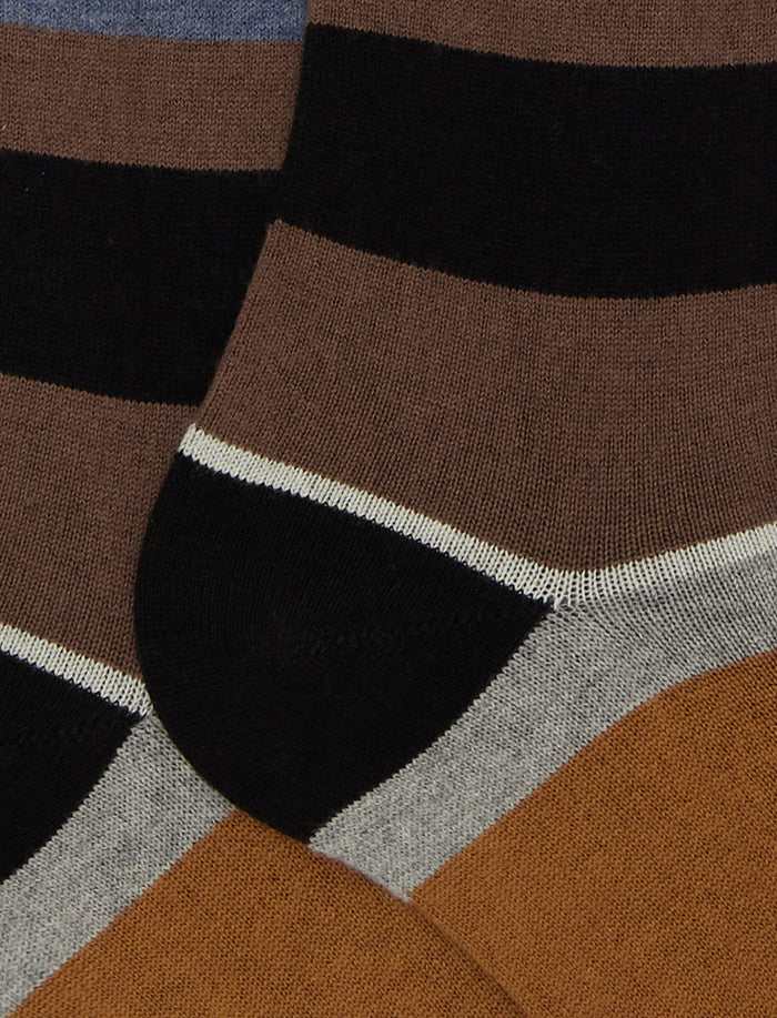 Calze lunghe uomo cotone e cashmere blu righe multicolor macro - Gallo 1927 - Official Online Shop