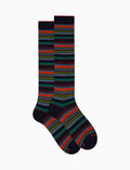 Calze lunghe uomo cotone e cashmere blu righe multicolor micro - Gallo 1927 - Official Online Shop