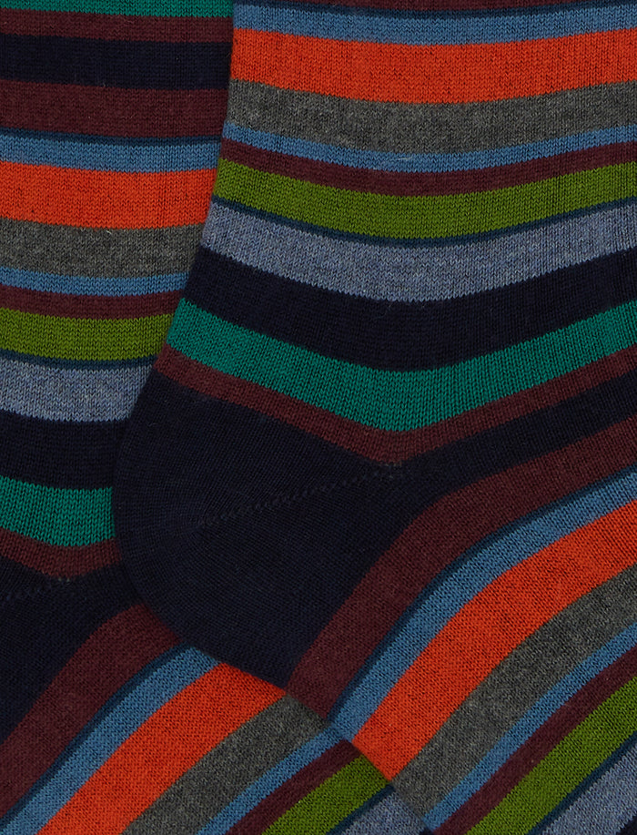 Calze lunghe uomo cotone e cashmere blu righe multicolor micro - Gallo 1927 - Official Online Shop