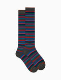 Calze lunghe uomo cotone e cashmere grigio righe multicolor micro - Gallo 1927 - Official Online Shop