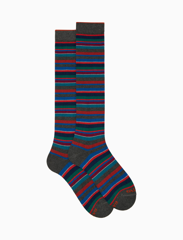 Calze lunghe uomo cotone e cashmere grigio righe multicolor micro - Gallo 1927 - Official Online Shop