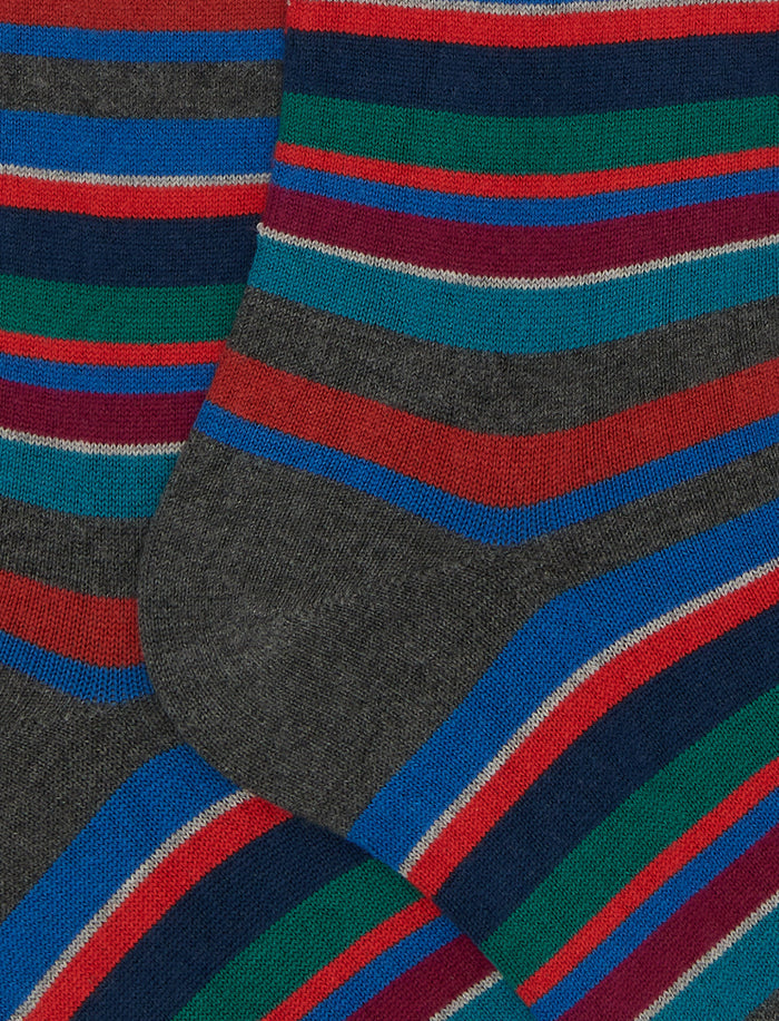Calze lunghe uomo cotone e cashmere grigio righe multicolor micro - Gallo 1927 - Official Online Shop