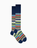 Calze lunghe uomo cotone e lino blu royal righe multicolor - Gallo 1927 - Official Online Shop