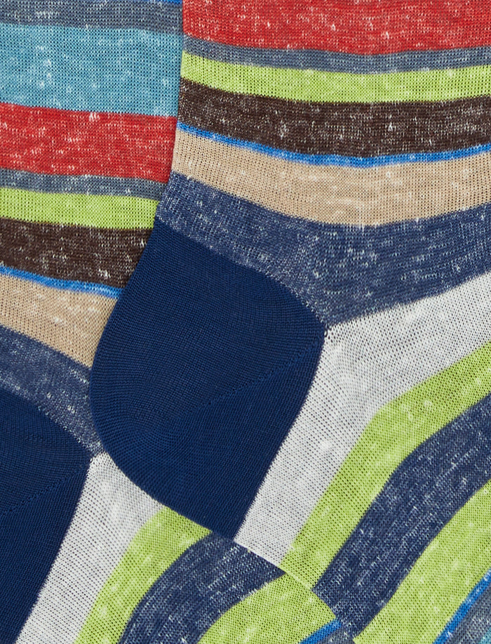 Calze lunghe uomo cotone e lino blu royal righe multicolor - Gallo 1927 - Official Online Shop