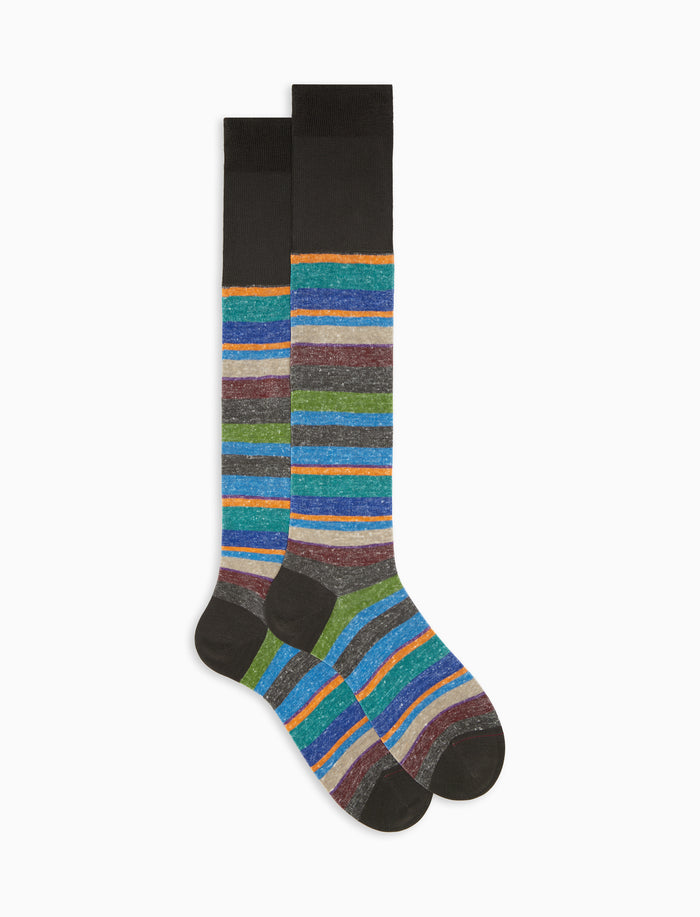 Calze lunghe uomo cotone e lino cacao righe multicolor - Gallo 1927 - Official Online Shop