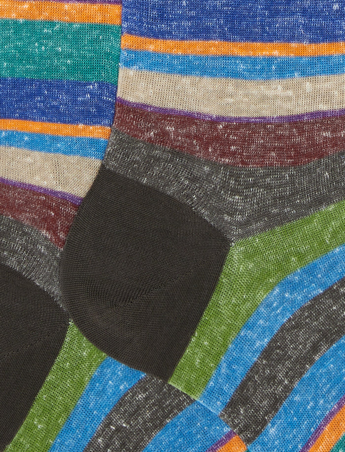 Calze lunghe uomo cotone e lino cacao righe multicolor - Gallo 1927 - Official Online Shop