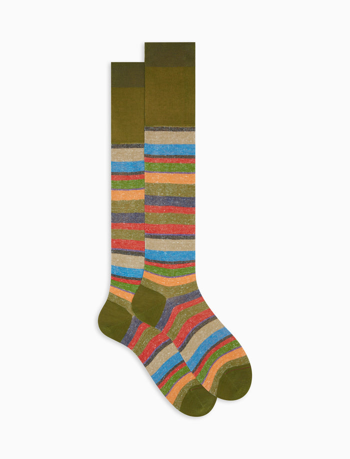 Calze lunghe uomo cotone e lino muschio righe multicolor - Gallo 1927 - Official Online Shop