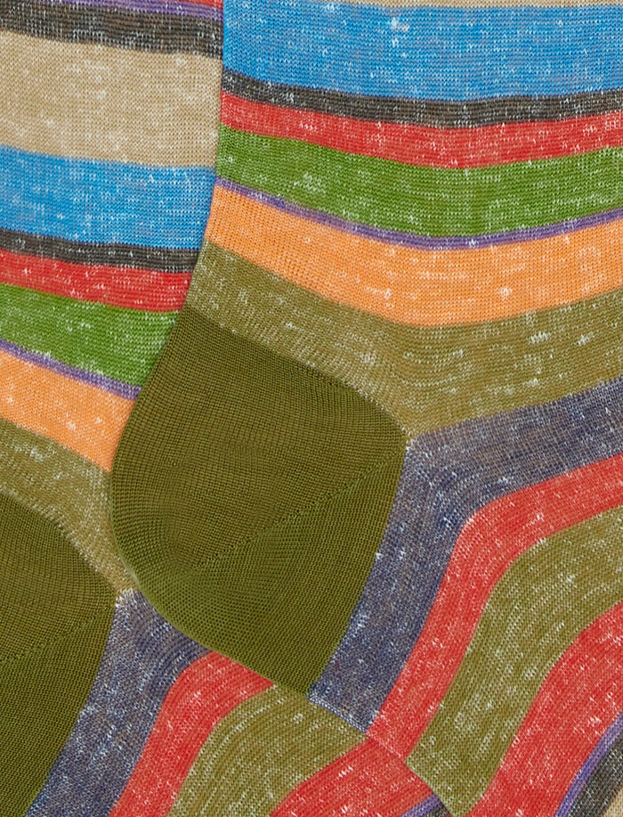 Calze lunghe uomo cotone e lino muschio righe multicolor - Gallo 1927 - Official Online Shop
