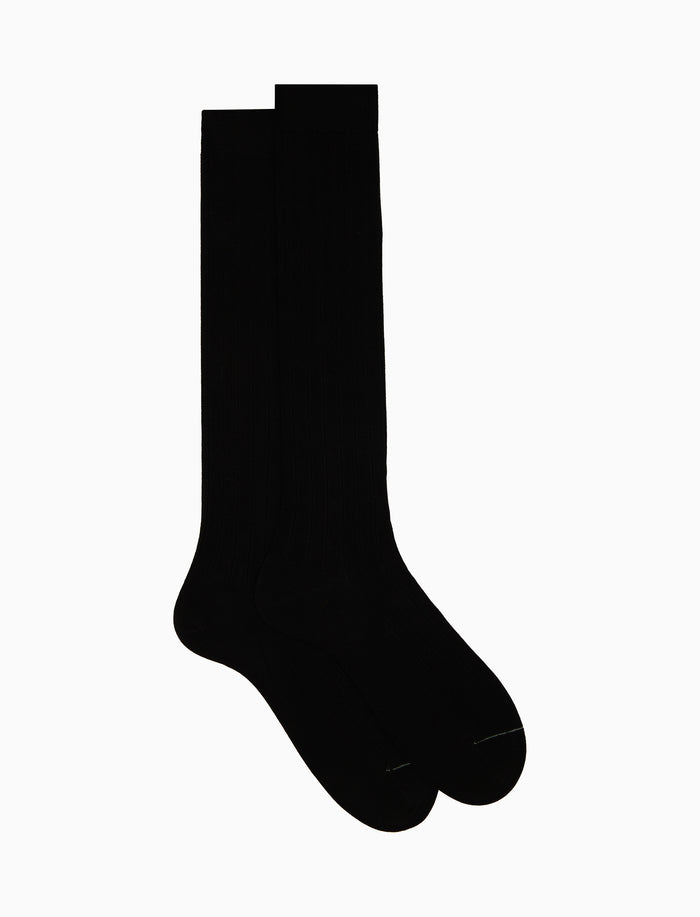 Calze lunghe uomo cotone Island Cotton nero tinta unita a coste - Gallo 1927 - Official Online Shop