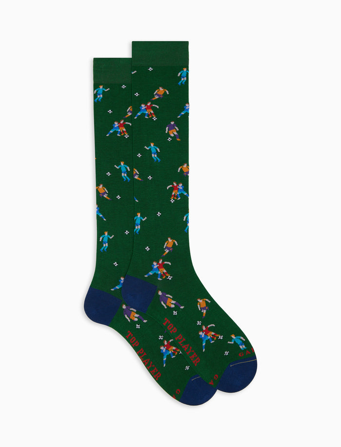 Calze lunghe uomo cotone leggerissimo basilico fantasia calciatori - Gallo 1927 - Official Online Shop