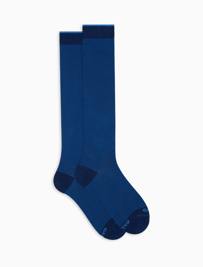Calze lunghe uomo cotone leggero blu royal e pervinca righina sottilissima - Gallo 1927 - Official Online Shop