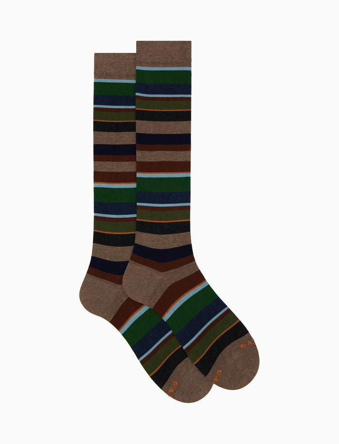 Calze lunghe uomo cotone marrone righe multicolor - Gallo 1927 - Official Online Shop