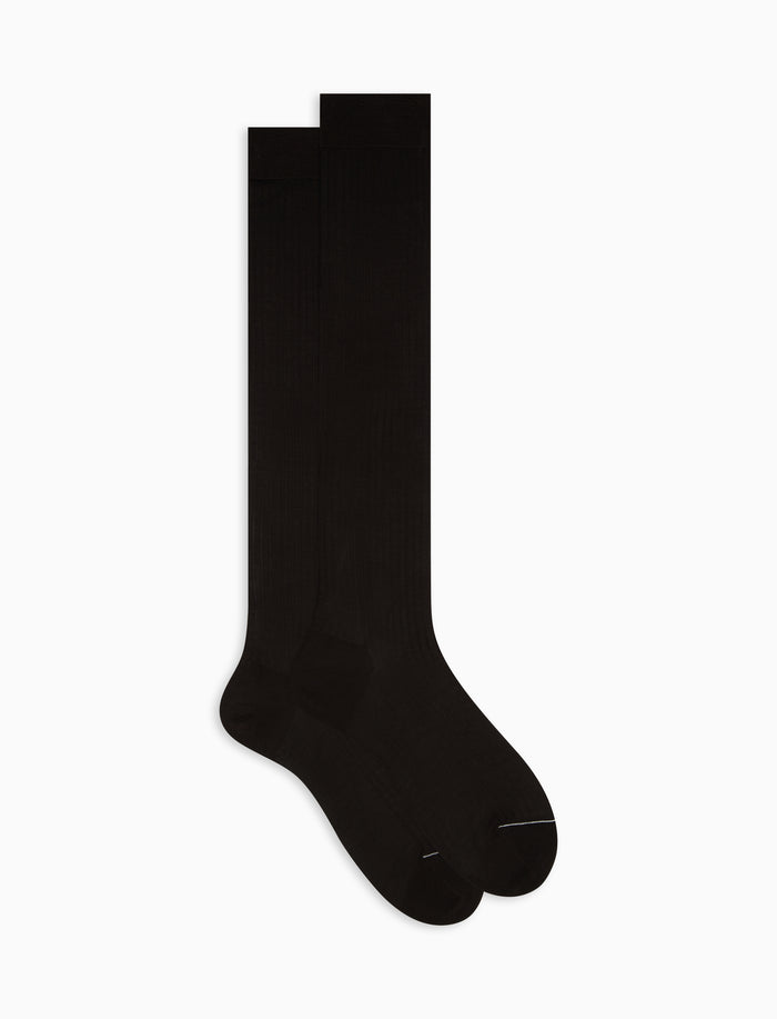 Calze lunghe uomo cotone marrone tinta unita a coste - Gallo 1927 - Official Online Shop