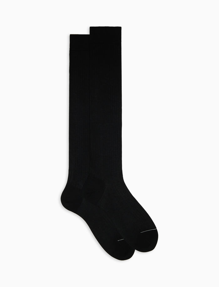 Calze lunghe uomo cotone nero tinta unita a coste - Gallo 1927 - Official Online Shop