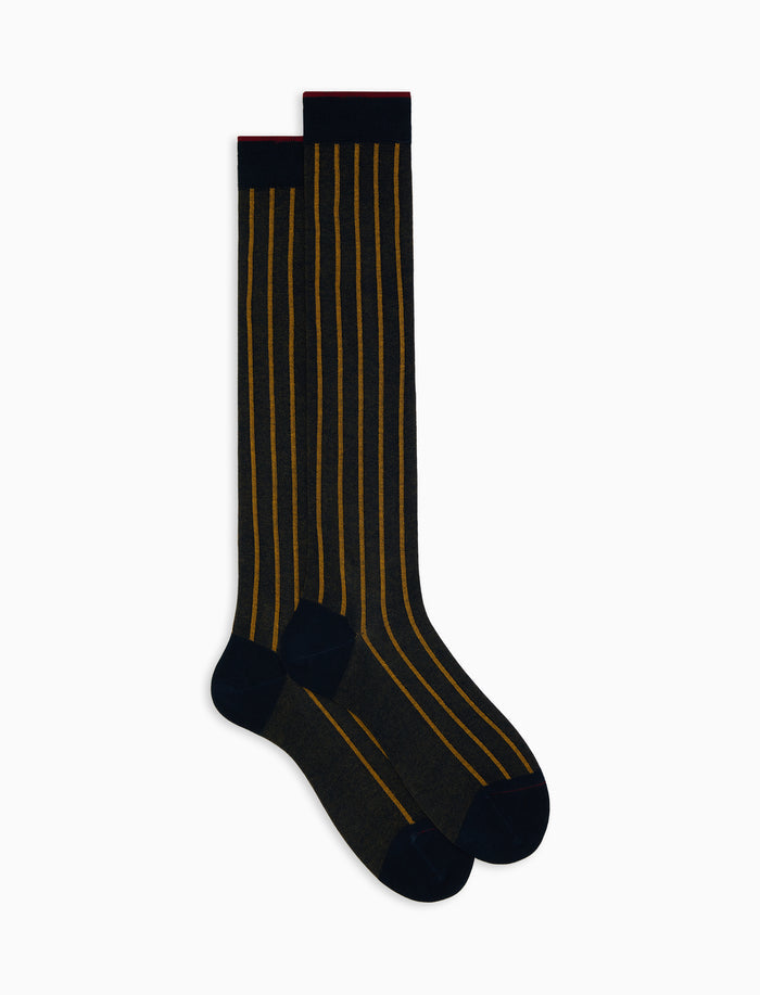 Calze lunghe uomo cotone oltremare/oro twin rib spaziata - Gallo 1927 - Official Online Shop