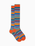 Calze lunghe uomo cotone rosso aragosta fantasia mix righe e pois - Gallo 1927 - Official Online Shop