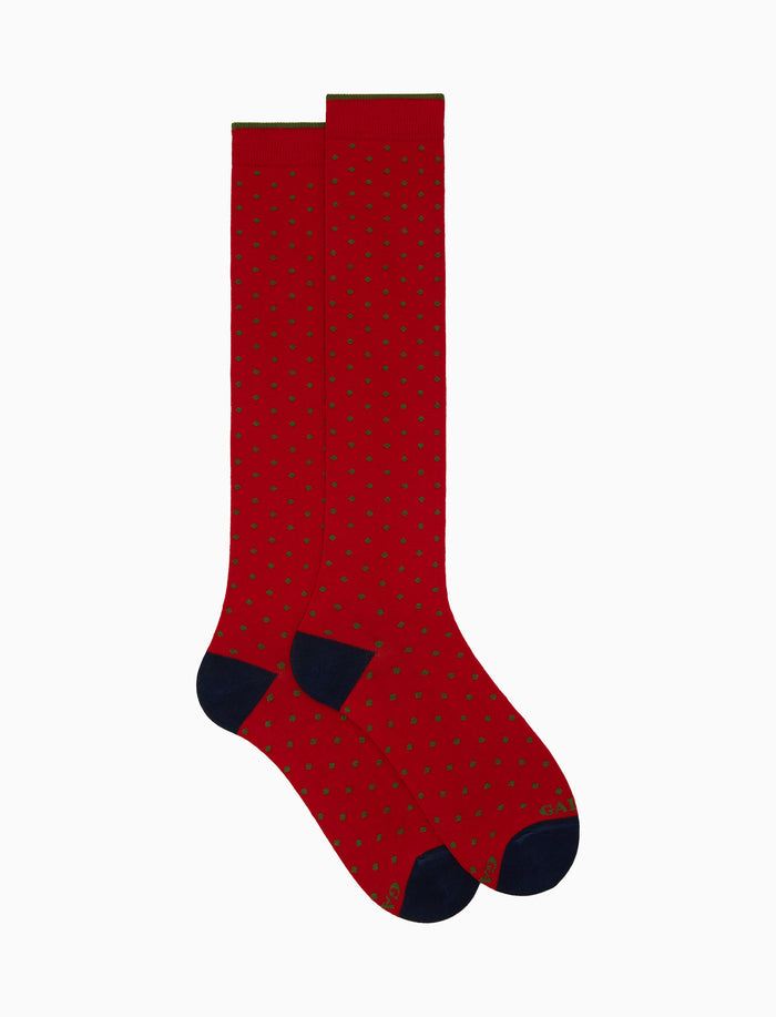 Calze lunghe uomo cotone rosso fantasia pois - Gallo 1927 - Official Online Shop