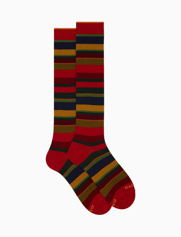 Calze lunghe uomo cotone rosso righe multicolor - Gallo 1927 - Official Online Shop