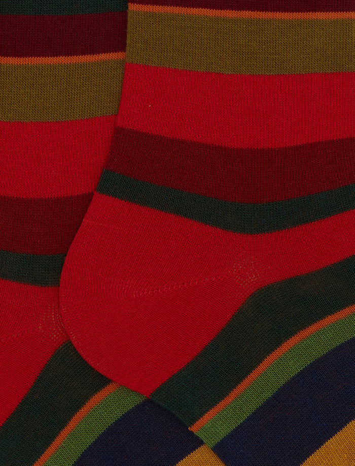 Calze lunghe uomo cotone rosso righe multicolor - Gallo 1927 - Official Online Shop