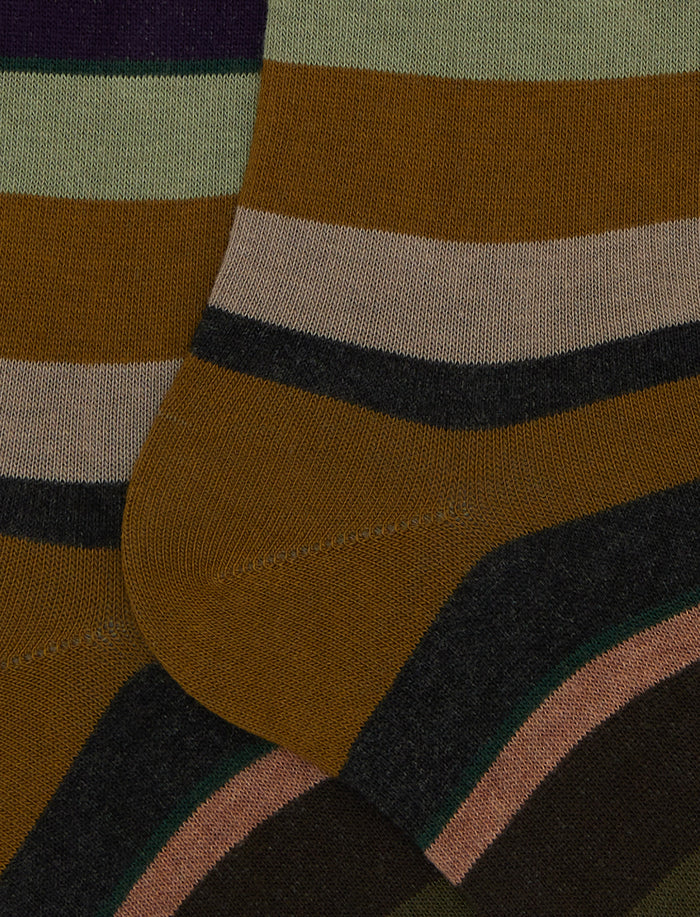 Calze lunghe uomo cotone verde righe multicolor - Gallo 1927 - Official Online Shop