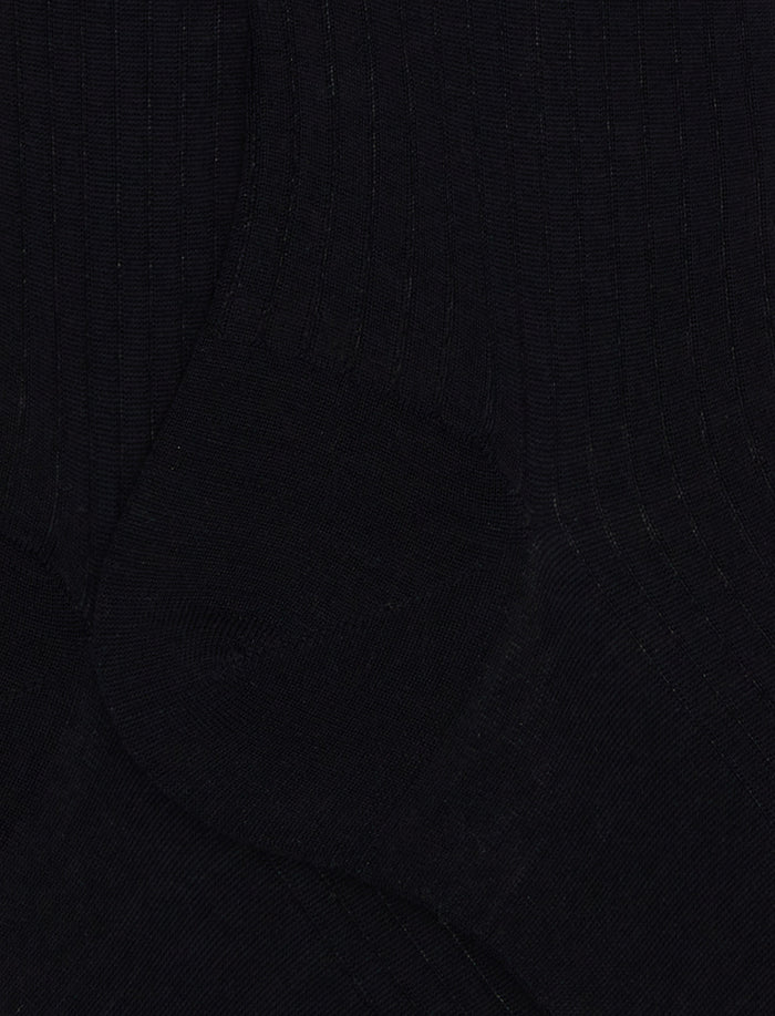 Calze lunghe uomo lana blu tinta unita a coste - Gallo 1927 - Official Online Shop